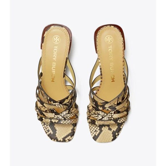 Tory Burch Pale Desert Roccia Basket Weave Leather Block Stacked Heel Size 7.5 - Picture 2 of 11